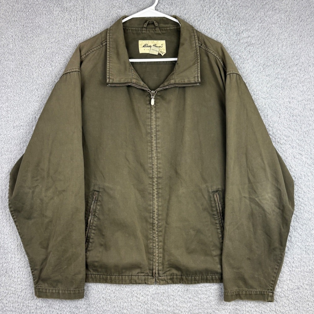 Eddie Bauer Jacket Mens Medium Brown Canvas Full Zip Harrington Workwear Vintage